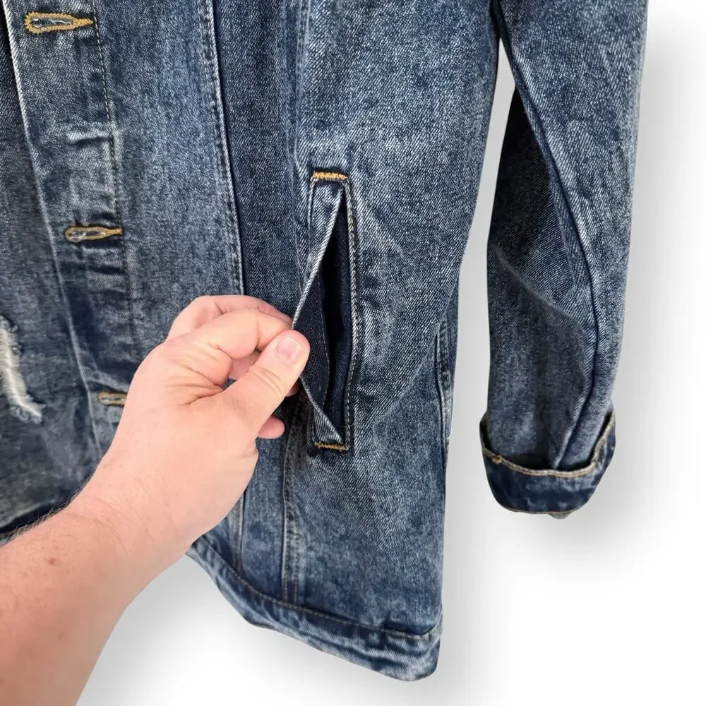 Umgee Womens Denim Jacket XL Distressed Blue Jean Trucker Button Front Cotton